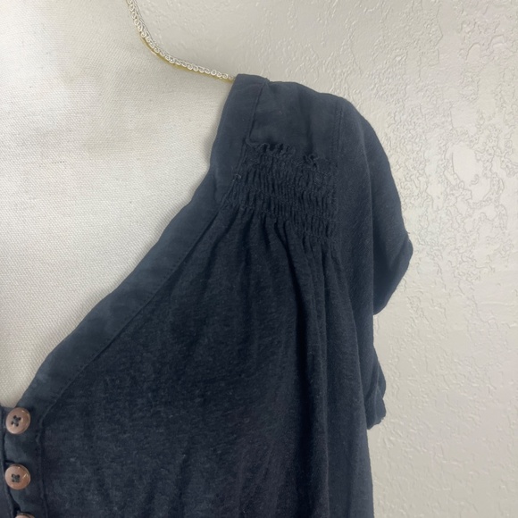 Free People Women’s Highland Linen Tunic Top Sz Large Button Up Hi-Low Black - Picture 5 of 16